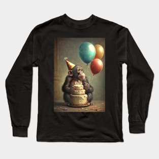 Chimpanzee Birthday Party Card Long Sleeve T-Shirt